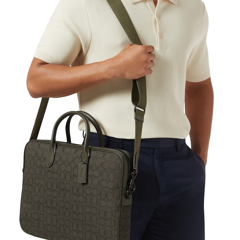 Coach 🆕 Olive Signature Laptop Brief case messenger commuter bag - Picture 6 of 9
